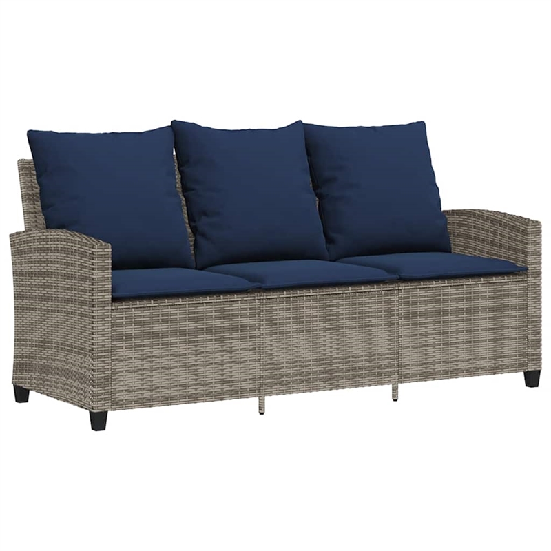 vidaXL  Table & 3-Seater Patio Sofa with Cushions in Navy Blue/Grey Poly Rattan