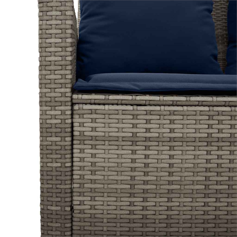 vidaXL  Table & 3-Seater Patio Sofa with Cushions in Navy Blue/Grey Poly Rattan
