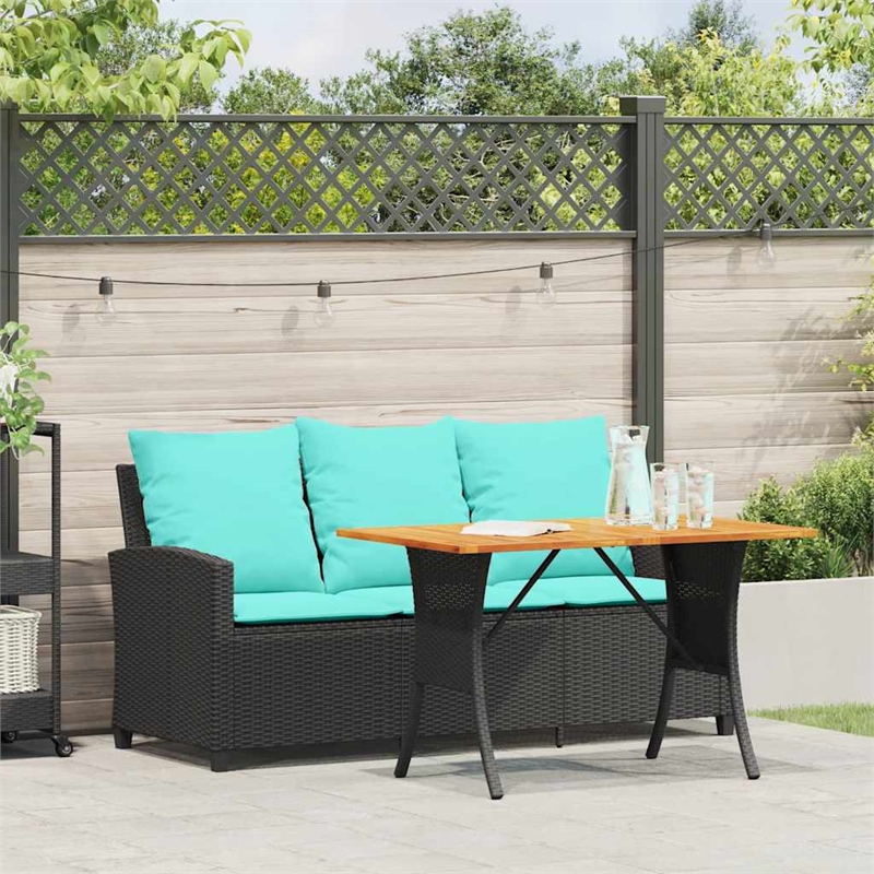 vidaXL Table & 3-Seater Patio Sofa With Cushions in Turquoise/Black Poly Rattan