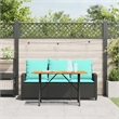 vidaXL Table & 3-Seater Patio Sofa With Cushions in Turquoise/Black Poly Rattan