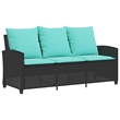 vidaXL Table & 3-Seater Patio Sofa With Cushions in Turquoise/Black Poly Rattan