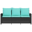 vidaXL Table & 3-Seater Patio Sofa With Cushions in Turquoise/Black Poly Rattan