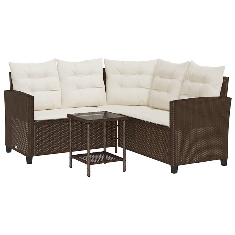 vidaXL L-Size PE Rattan Garden Sofa in Brown And Cream