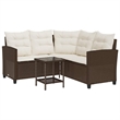 vidaXL L-Size PE Rattan Garden Sofa in Brown And Cream