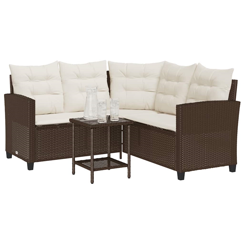 vidaXL L-Size PE Rattan Garden Sofa in Brown And Cream