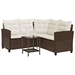 vidaXL L-Size PE Rattan Garden Sofa in Brown And Cream
