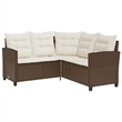 vidaXL L-Size PE Rattan Garden Sofa in Brown And Cream