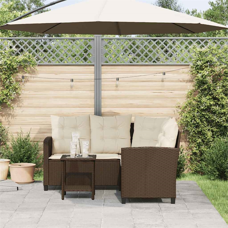 vidaXL L-Size PE Rattan Garden Sofa in Brown And Cream