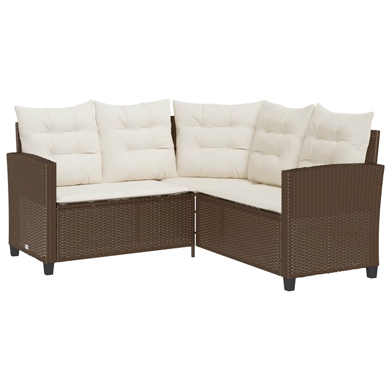 vidaXL L-Size PE Rattan Garden Sofa in Brown And Cream