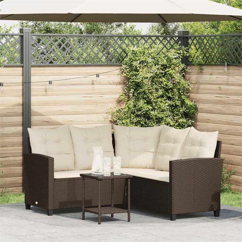 vidaXL L-Size PE Rattan Garden Sofa in Brown And Cream