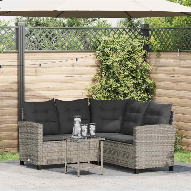 vidaXL Medium PE Rattan Garden Sofa With Adjustable Feet in Grey And Dark Grey