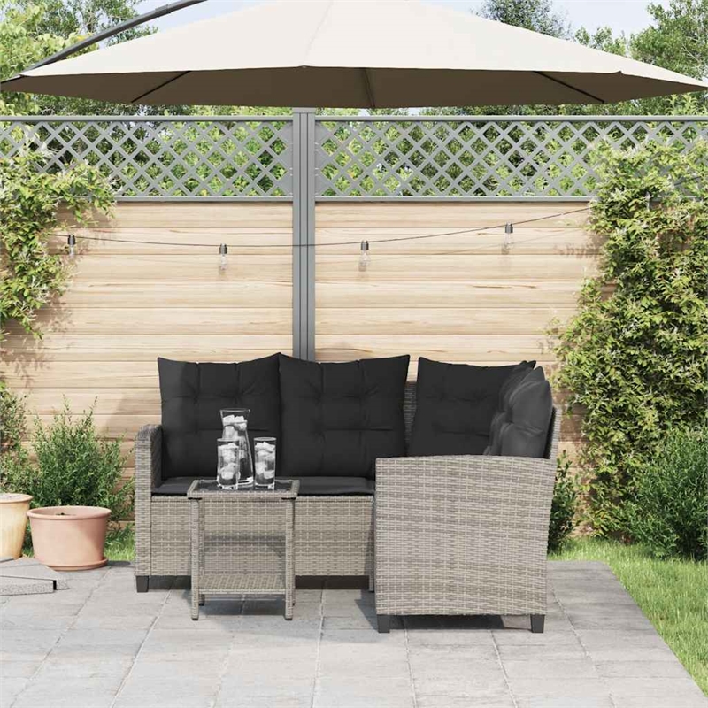 vidaXL Medium PE Rattan Garden Sofa With Adjustable Feet in Grey And Dark Grey