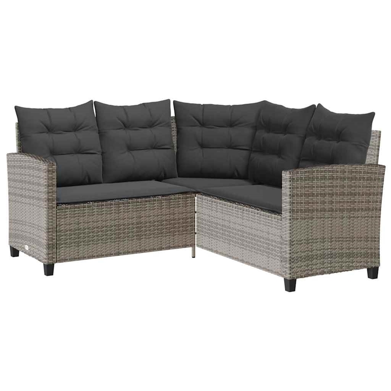 vidaXL Medium PE Rattan Garden Sofa With Adjustable Feet in Grey And Dark Grey
