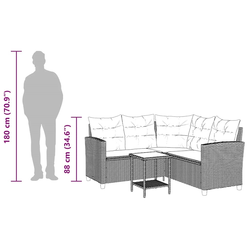 vidaXL PE Rattan And Powder-Coated Steel And Tempered Glass Garden Sofa in Beige
