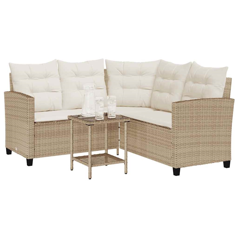 vidaXL PE Rattan And Powder-Coated Steel And Tempered Glass Garden Sofa in Beige