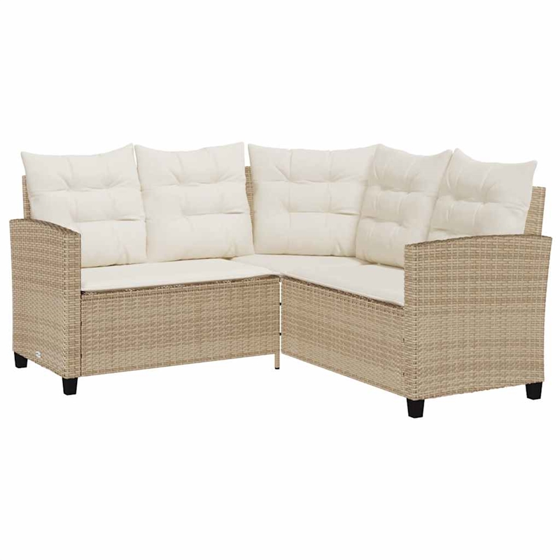 vidaXL PE Rattan And Powder-Coated Steel And Tempered Glass Garden Sofa in Beige