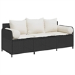 vidaXL 3-Seater PE Rattan And Powder-Coated Steel Garden Sofa in Black