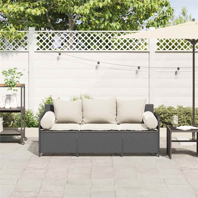 vidaXL 3-Seater PE Rattan And Powder-Coated Steel Garden Sofa in Black