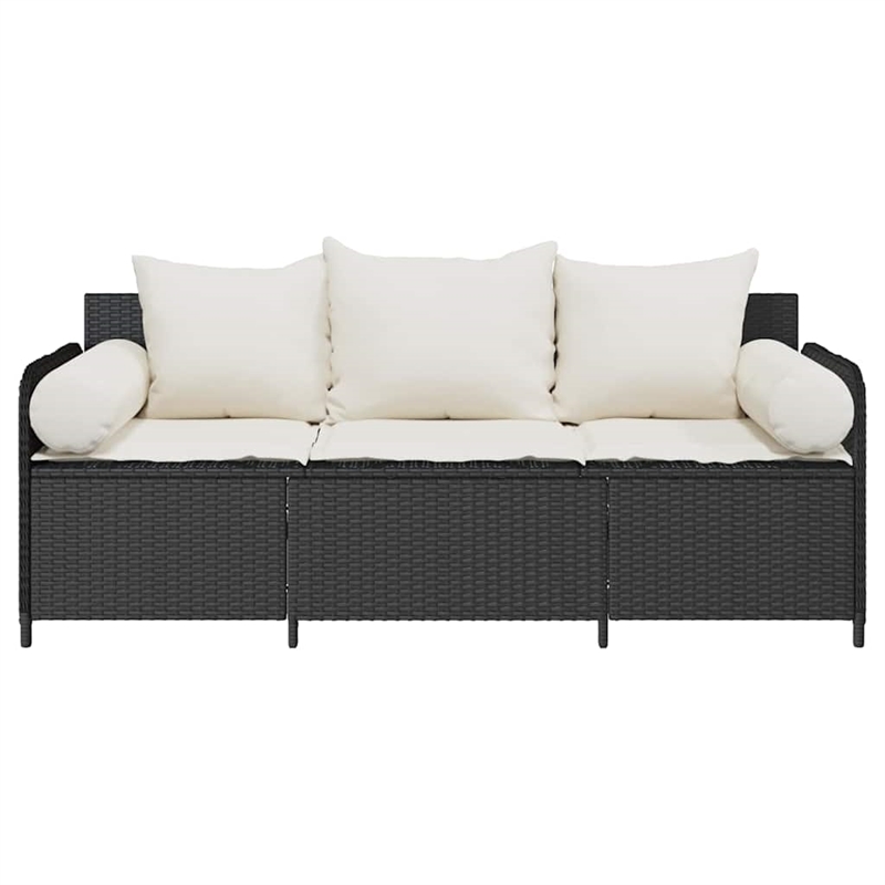 vidaXL 3-Seater PE Rattan And Powder-Coated Steel Garden Sofa in Black