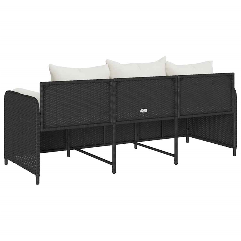 vidaXL 3-Seater PE Rattan And Powder-Coated Steel Garden Sofa in Black