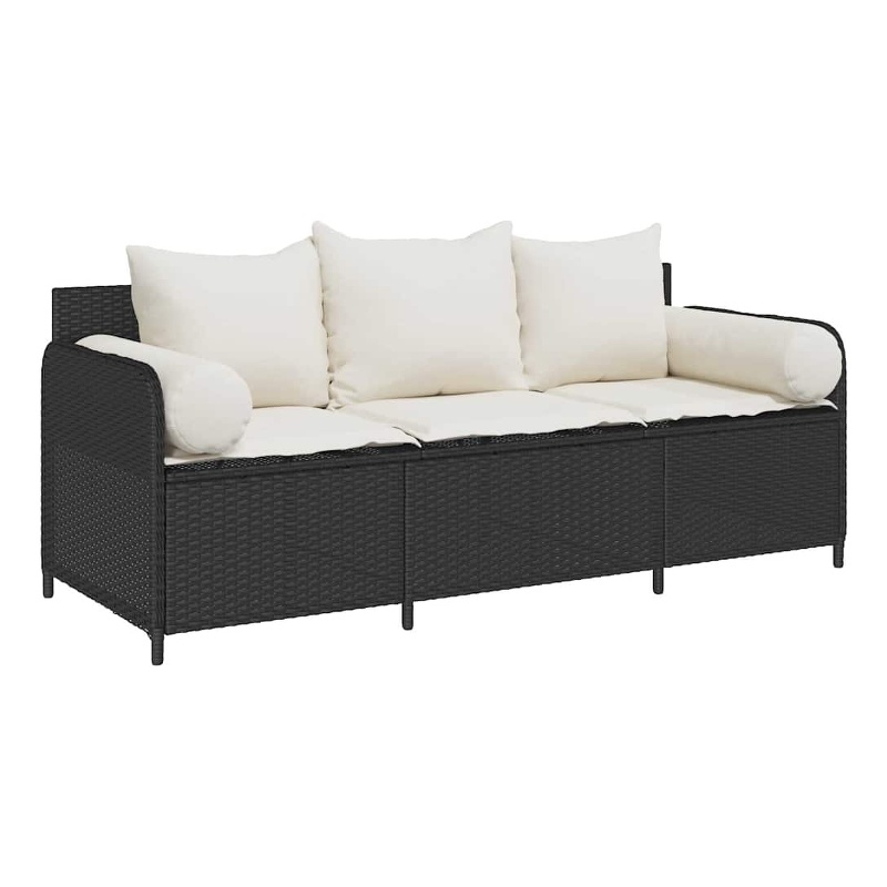 vidaXL 3-Seater PE Rattan And Powder-Coated Steel Garden Sofa in Black