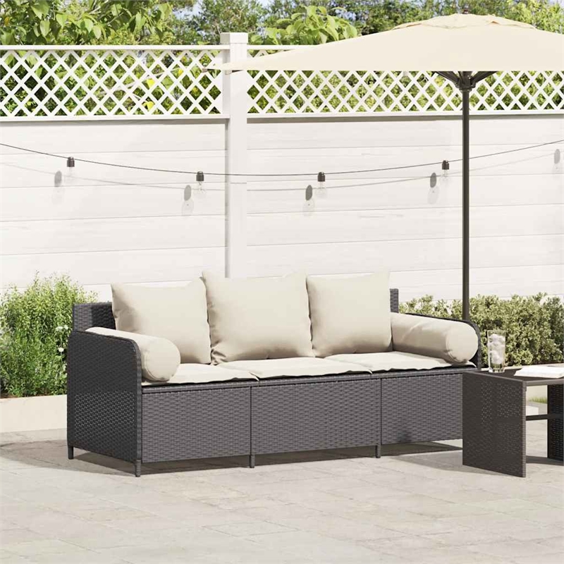 vidaXL 3-Seater PE Rattan And Powder-Coated Steel Garden Sofa in Black