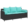 vidaXL 3-Seater Patio Sofa With Cushions in Turquoise And Black Poly Rattan