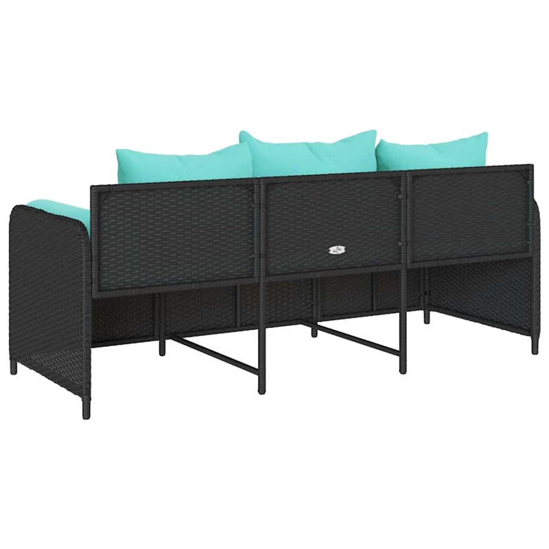 vidaXL 3-Seater Patio Sofa With Cushions in Turquoise And Black Poly Rattan