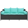 vidaXL 3-Seater Patio Sofa With Cushions in Turquoise And Black Poly Rattan