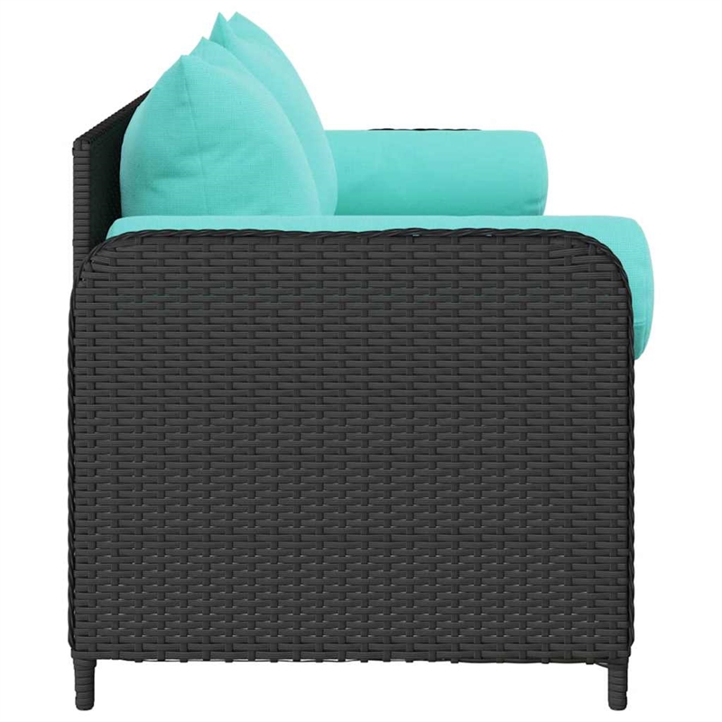 vidaXL 3-Seater Patio Sofa With Cushions in Turquoise And Black Poly Rattan