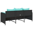 vidaXL 3-Seater Patio Sofa With Cushions in Turquoise And Black Poly Rattan