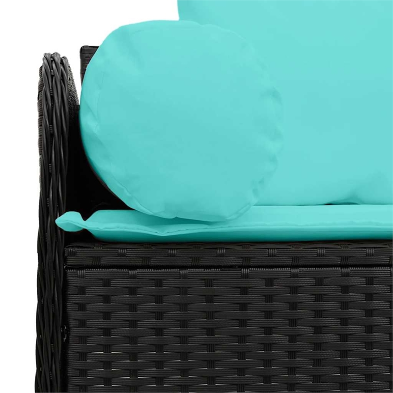 vidaXL 3-Seater Patio Sofa With Cushions in Turquoise And Black Poly Rattan