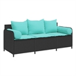 vidaXL 3-Seater Patio Sofa With Cushions in Turquoise And Black Poly Rattan