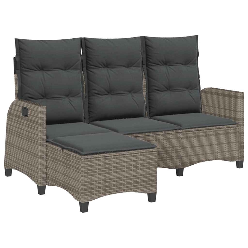 vidaXL 3-Seater PE Rattan And Powder-Coated Steel Reclining Garden Sofa in Grey