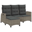 vidaXL 3-Seater PE Rattan And Powder-Coated Steel Reclining Garden Sofa in Grey