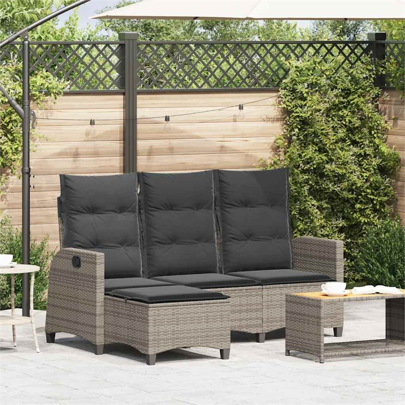 vidaXL 3-Seater PE Rattan And Powder-Coated Steel Reclining Garden Sofa in Grey