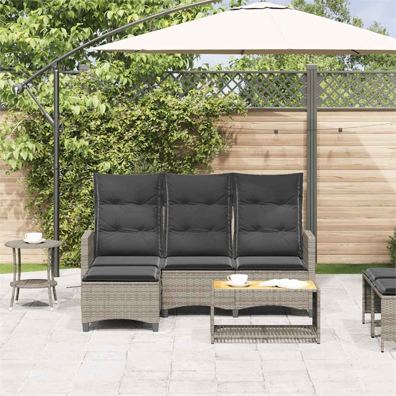 vidaXL 3-Seater PE Rattan And Powder-Coated Steel Reclining Garden Sofa in Grey
