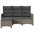 vidaXL 3-Seater PE Rattan And Powder-Coated Steel Reclining Garden Sofa in Grey