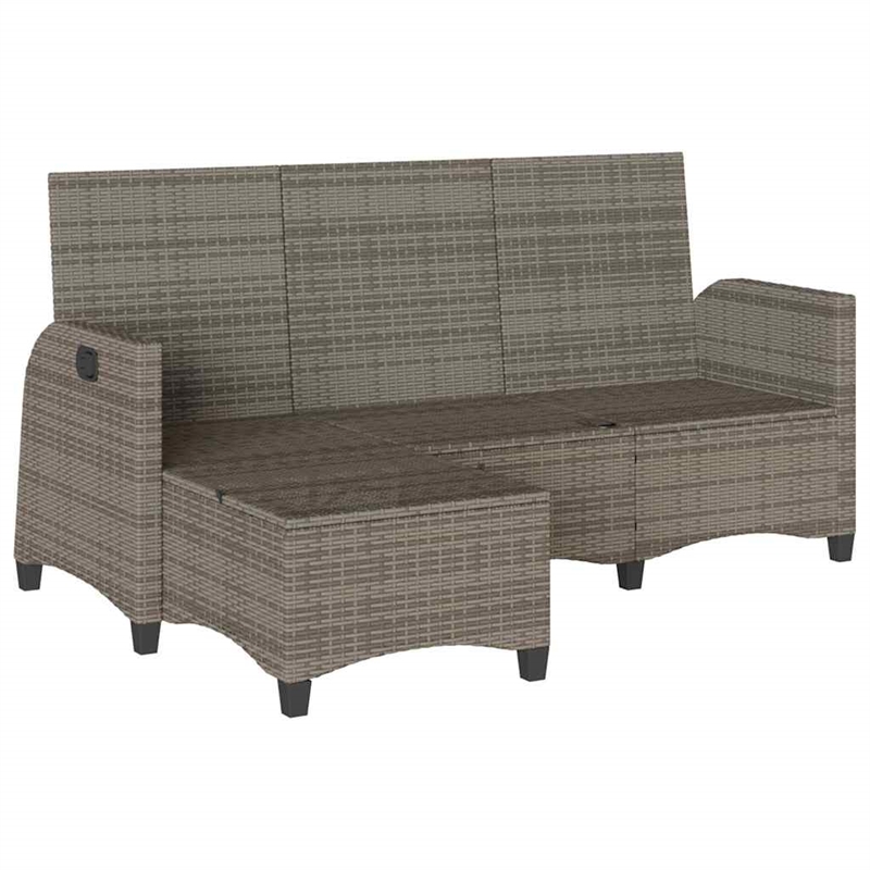 vidaXL 3-Seater PE Rattan And Powder-Coated Steel Reclining Garden Sofa in Grey