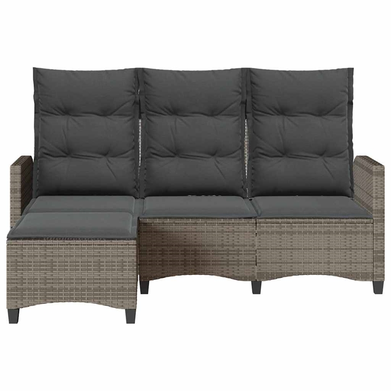 vidaXL 3-Seater PE Rattan And Powder-Coated Steel Reclining Garden Sofa in Grey