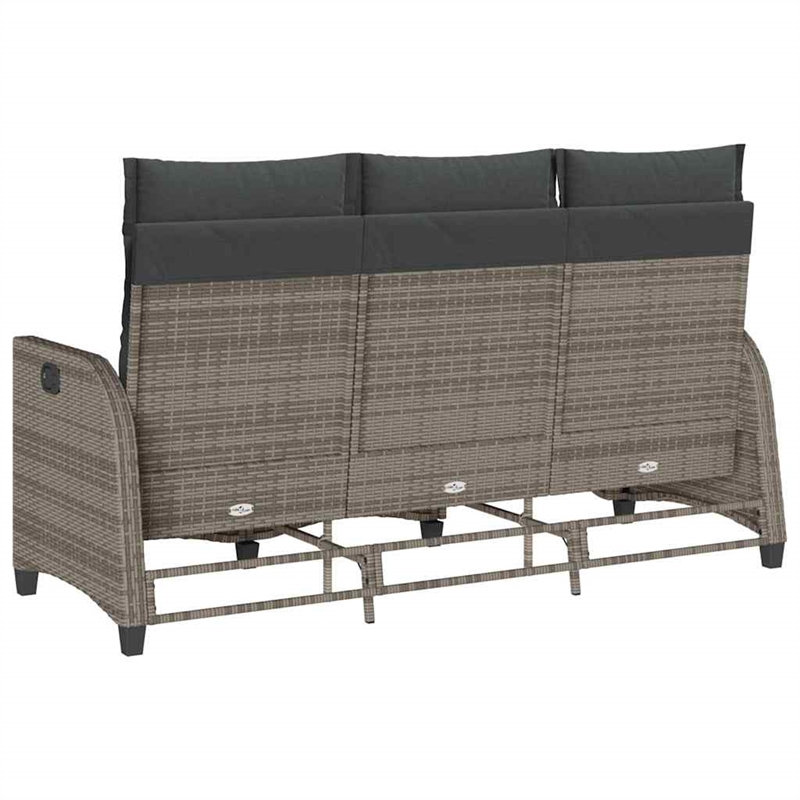 vidaXL 3-Seater PE Rattan And Powder-Coated Steel Reclining Garden Sofa in Grey