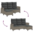 vidaXL 3-Seater PE Rattan And Powder-Coated Steel Reclining Garden Sofa in Grey