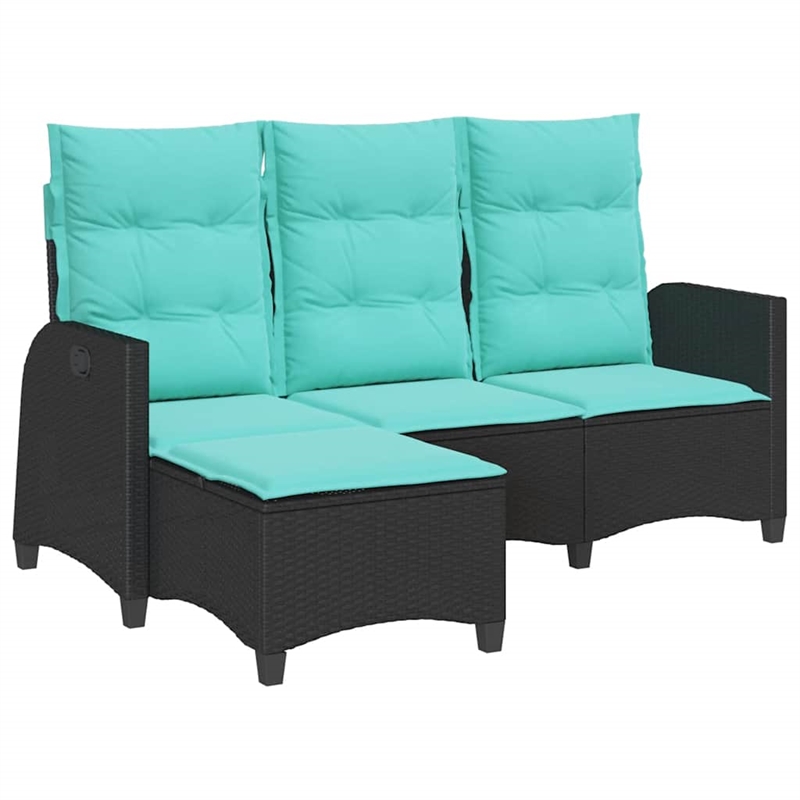 vidaXL L-Shaped Reclining Patio Sofa w/ Cushions in Turquoise/Black Poly Rattan