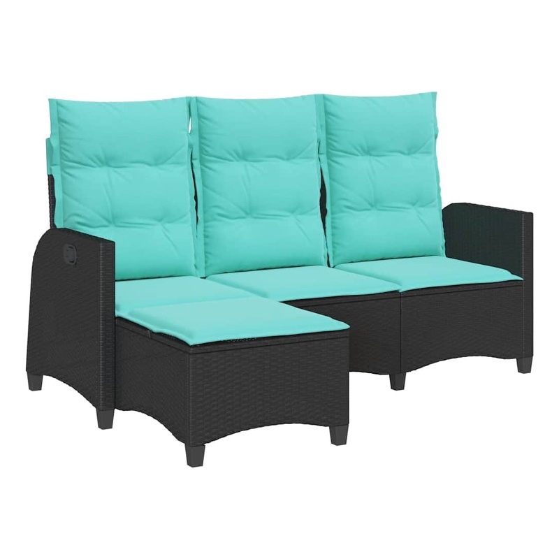 vidaXL L-Shaped Reclining Patio Sofa w/ Cushions in Turquoise/Black Poly Rattan