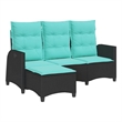 vidaXL L-Shaped Reclining Patio Sofa w/ Cushions in Turquoise/Black Poly Rattan