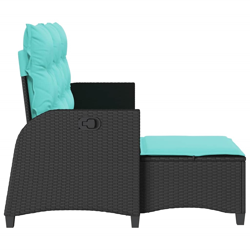 vidaXL L-Shaped Reclining Patio Sofa w/ Cushions in Turquoise/Black Poly Rattan