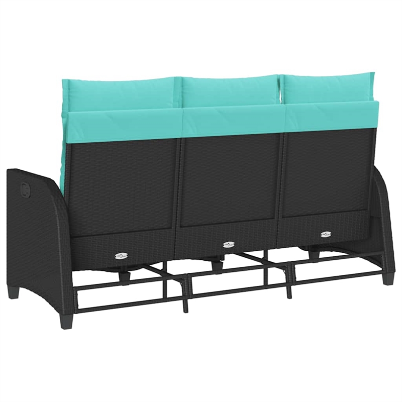 vidaXL L-Shaped Reclining Patio Sofa w/ Cushions in Turquoise/Black Poly Rattan