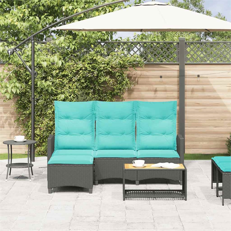 vidaXL L-Shaped Reclining Patio Sofa w/ Cushions in Turquoise/Black Poly Rattan