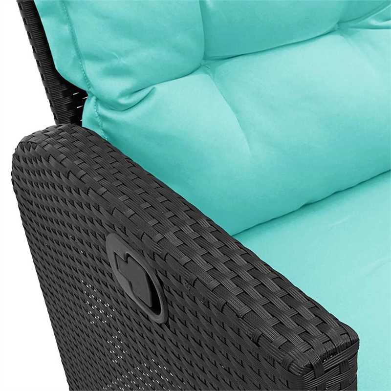 vidaXL L-Shaped Reclining Patio Sofa w/ Cushions in Turquoise/Black Poly Rattan