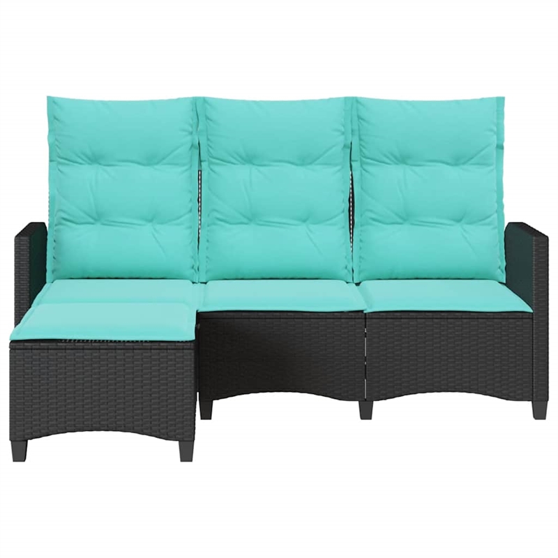 vidaXL L-Shaped Reclining Patio Sofa w/ Cushions in Turquoise/Black Poly Rattan